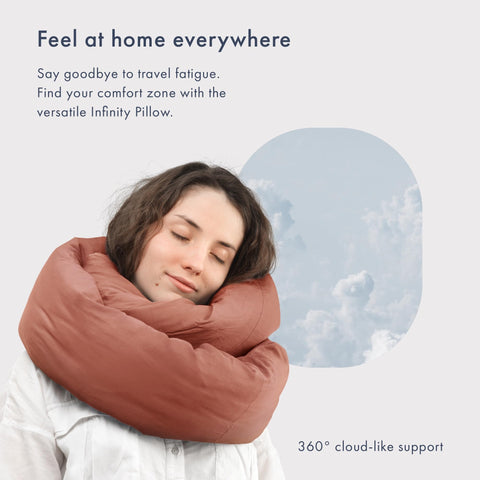 Huzi Infinity Pillow provides portable neck support for travel and in-seat comfort.