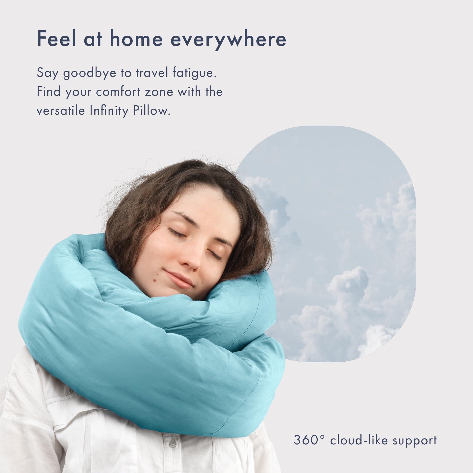 Huzi Infinity Pillow travel neck pillow ideal for window or middle seat comfort.