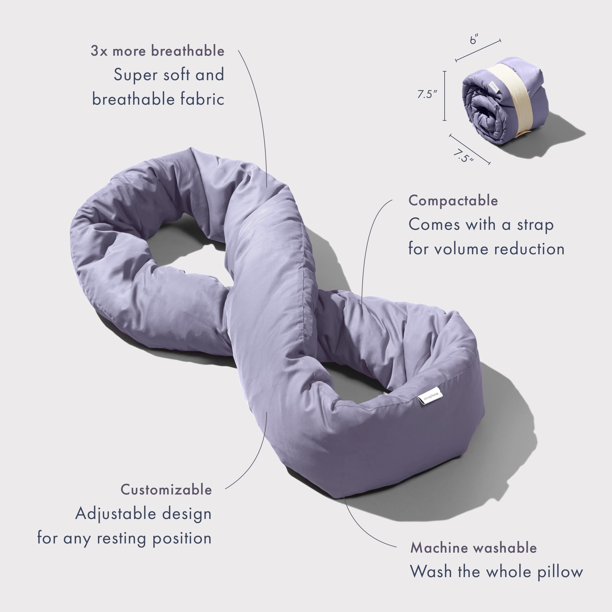 Huzi Infinity Pillow in travel scene highlights lightweight, breathable comfort.