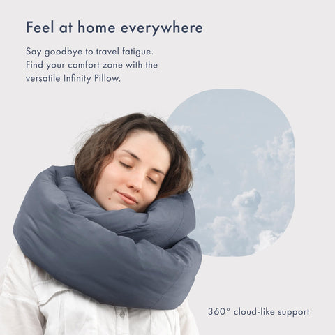 Huzi Infinity Pillow supports travel use with neck and lumbar comfort.