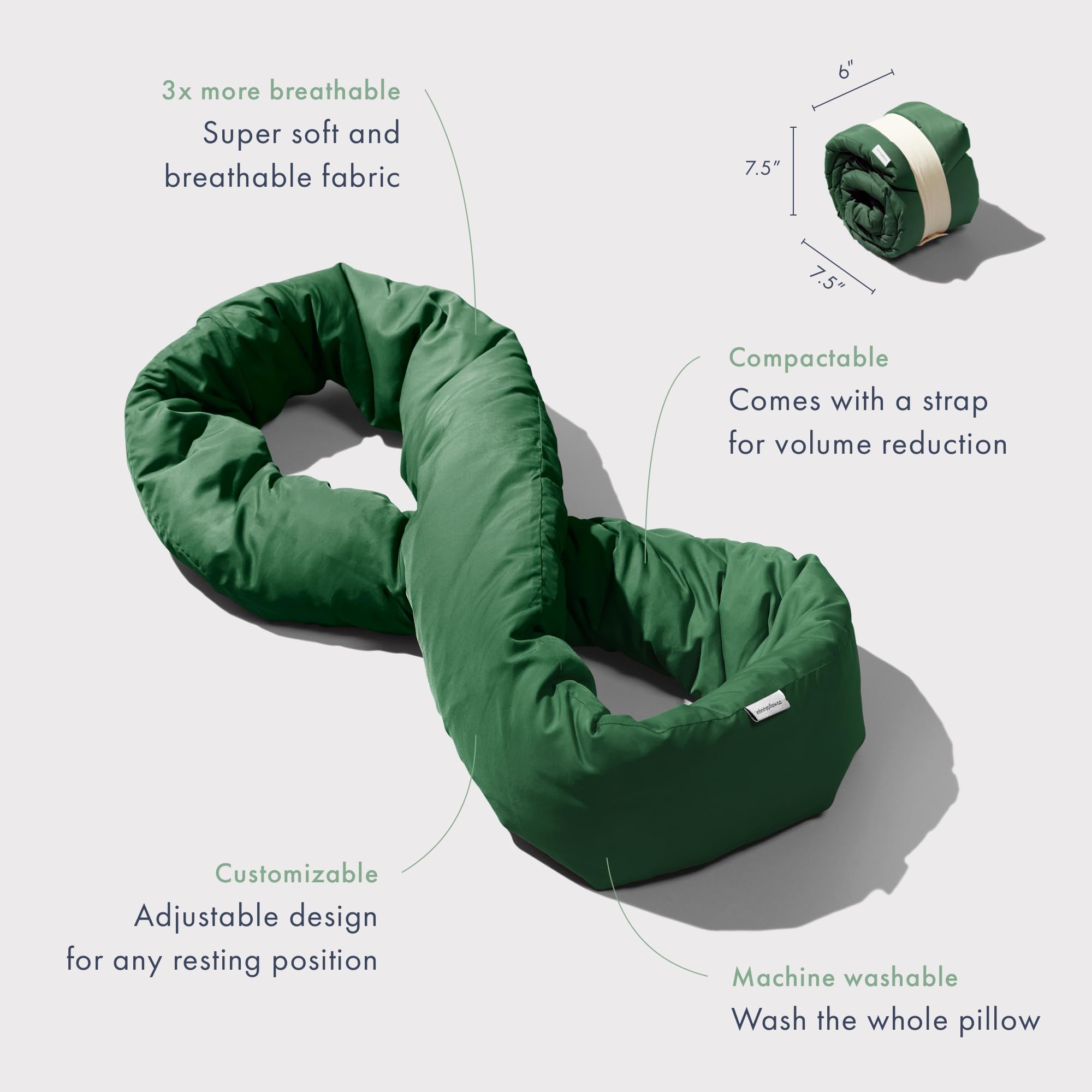 Huzi Infinity Pillow versatile design supports neck, lumbar, chin and more anywhere.
