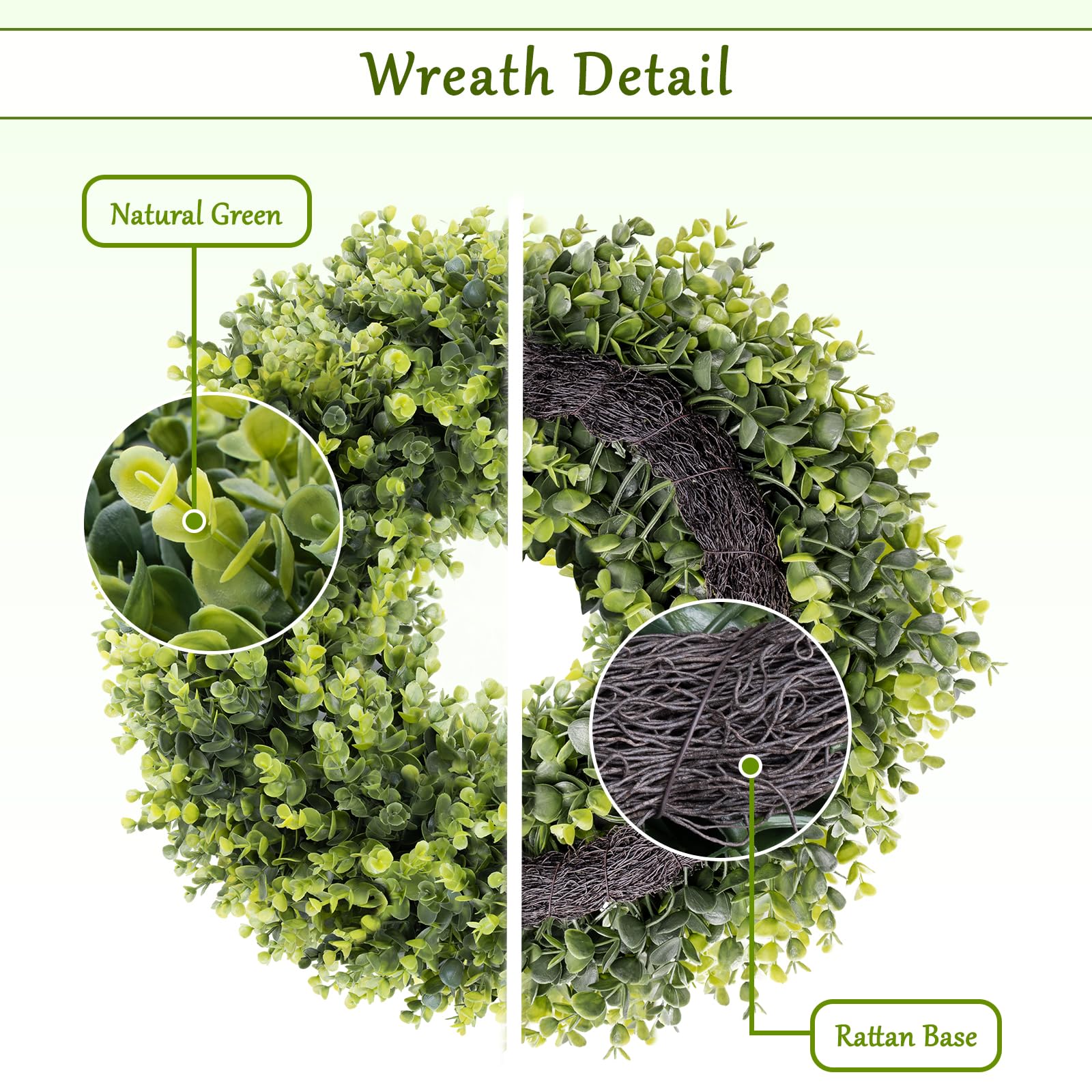 HUZIYAHAN boxwoods wreath closeup leaves shows realistic faux foliage.
