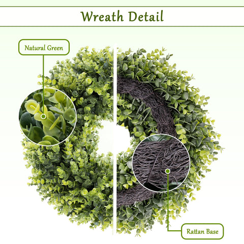 HUZIYAHAN boxwoods wreath closeup leaves shows realistic faux foliage.