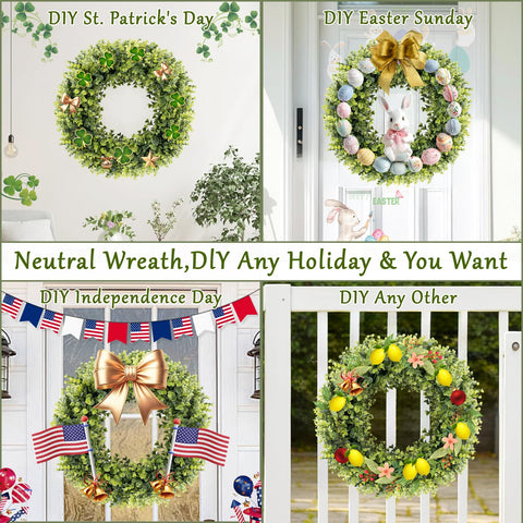 HUZIYAHAN boxwoods wreath adjustable diameter for versatile door or wall fit.