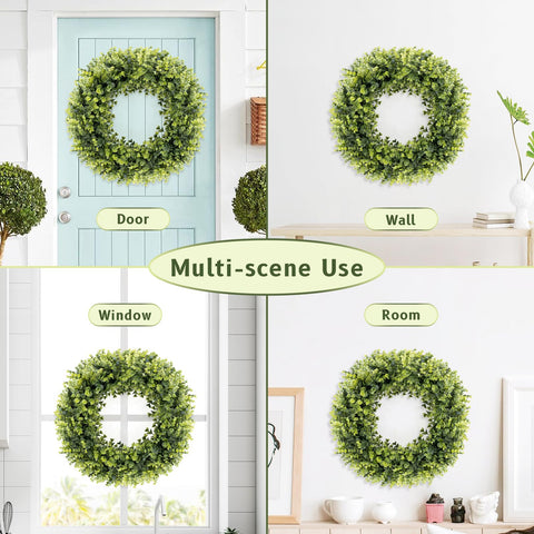 HUZIYAHAN boxwoods wreath year-round green decor suitable for any season.