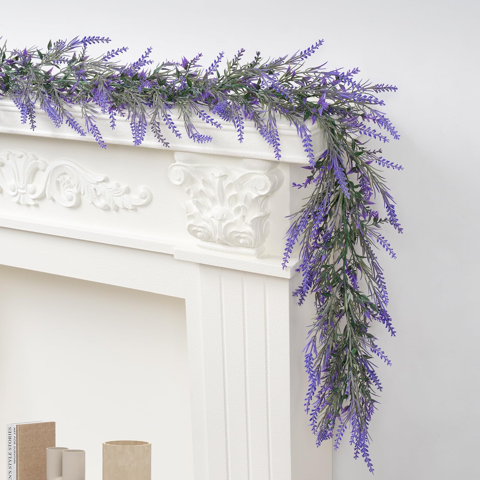HUZIYAHAN lavender garland 6ft pair close-up, ideal for doorways and mantels.