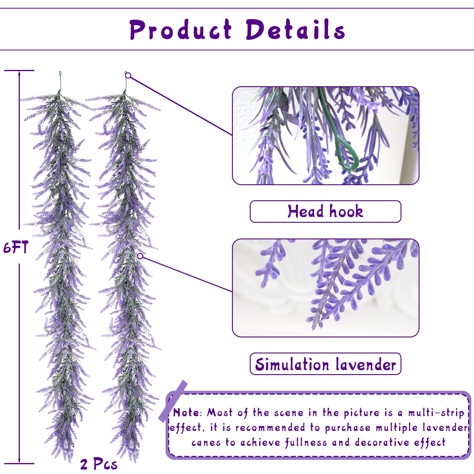 HUZIYAHAN lavender garland with built-in loops for easy hanging on stairs and mantels.