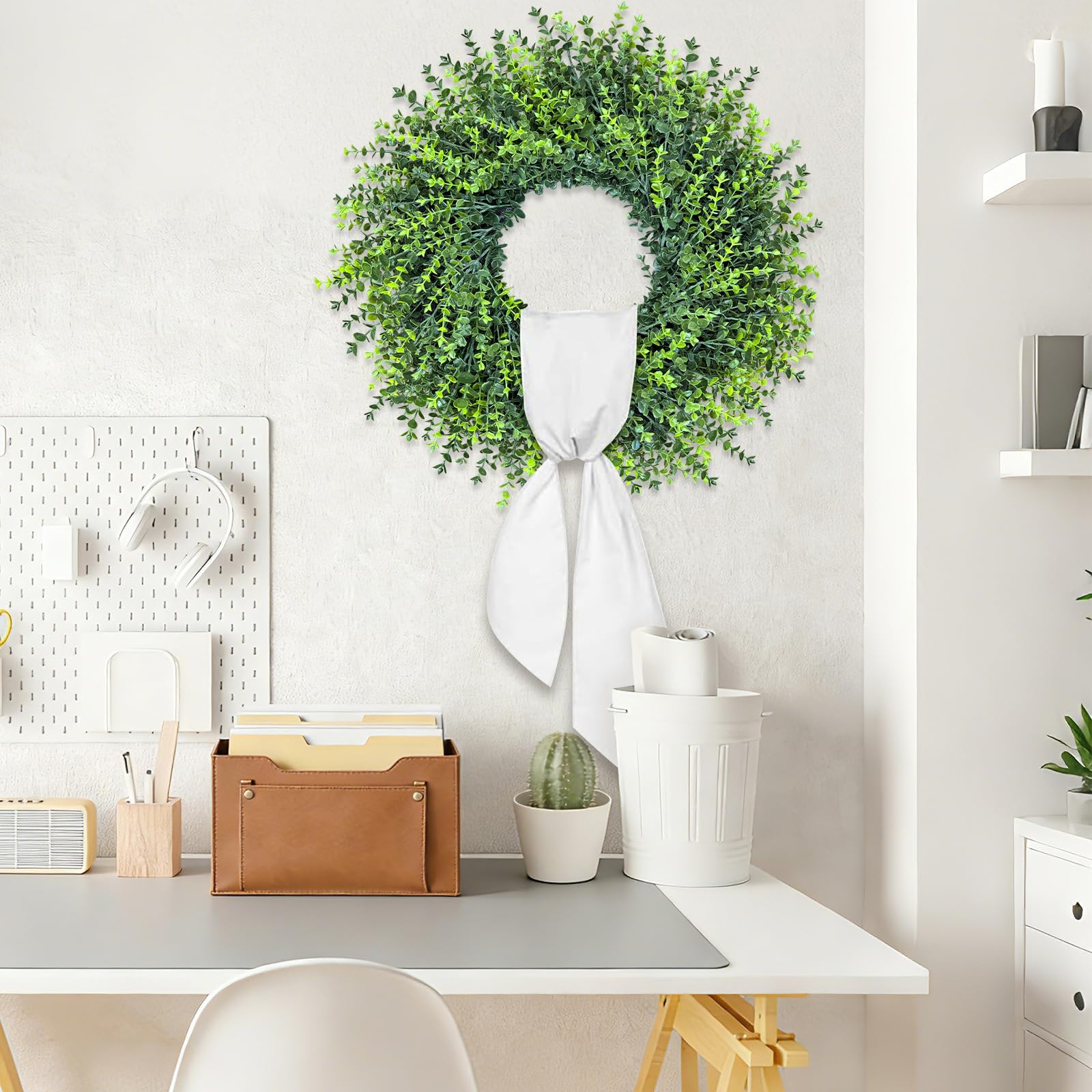 HUZIYAHAN living room decor wreath adds a lush green focal point