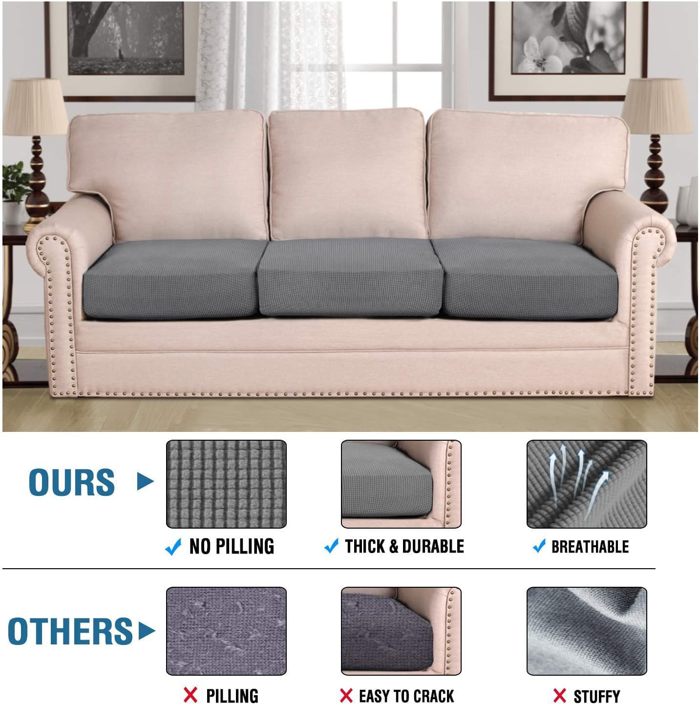 H.VERSAILTEX 3-piece slipcovers on sofa show quick refresh and protection