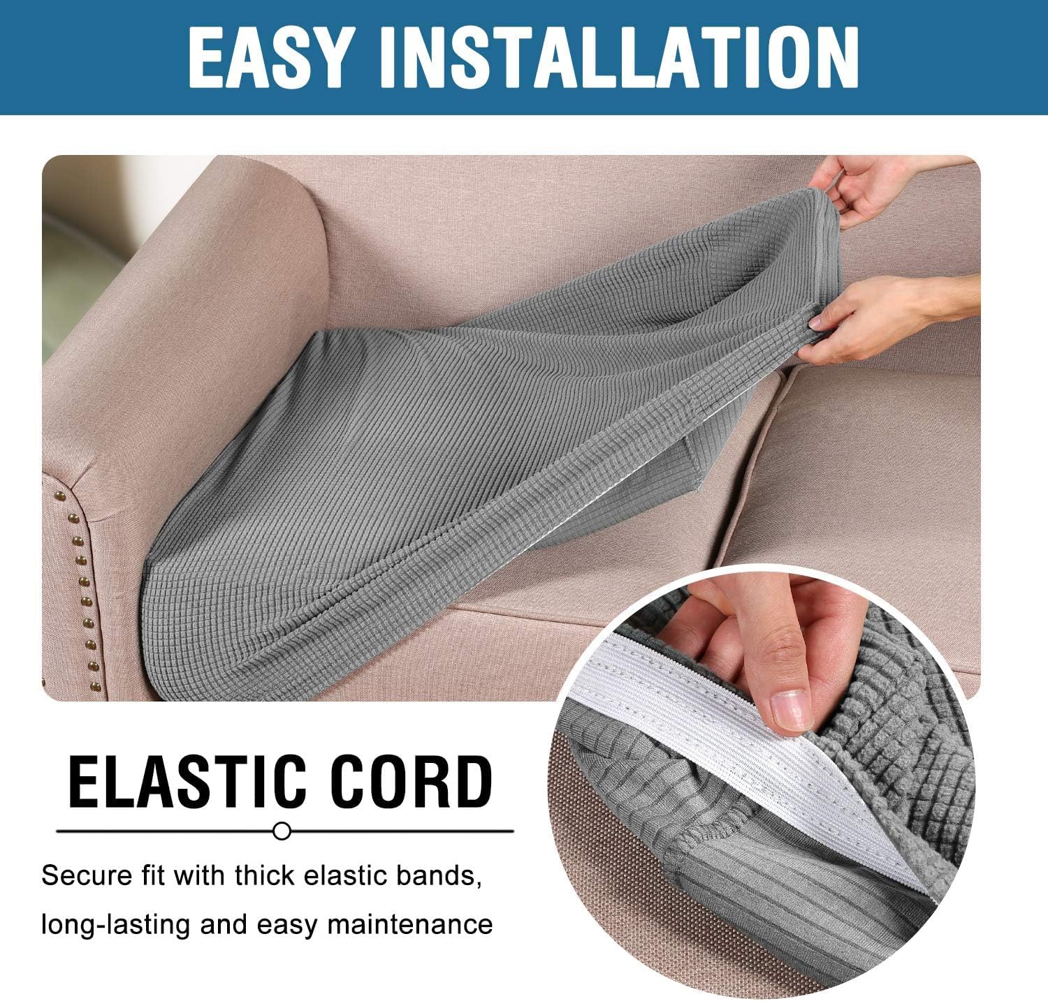 H.VERSAILTEX dove cushion cover protects sofa from spills and stains.