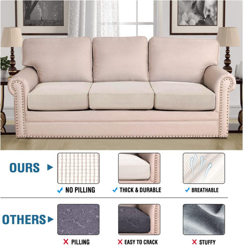 H.VERSAILTEX slipcover on sofa shows non-slip elastic edges