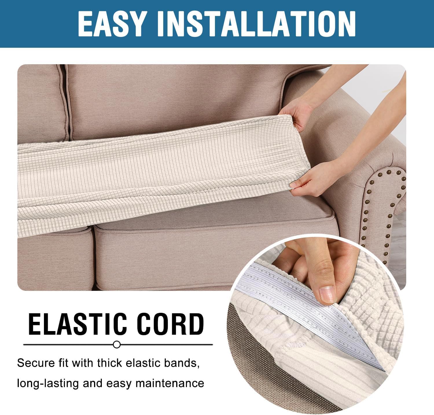 H.VERSAILTEX ivory slipcover refreshes sofa look