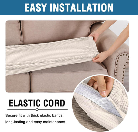 H.VERSAILTEX ivory slipcover refreshes sofa look