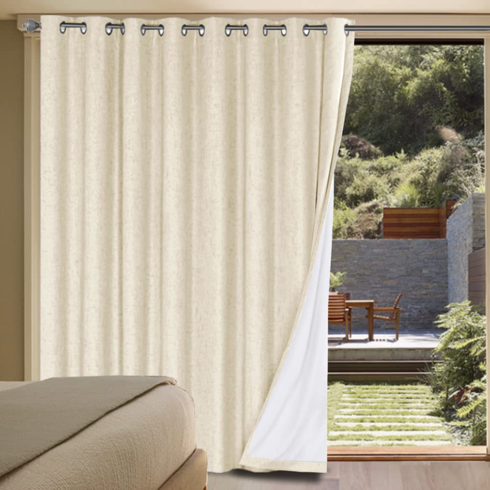 H.VERSAILTEX Linen Blackout Curtain in Bleached Sand blocks light and adds texture.