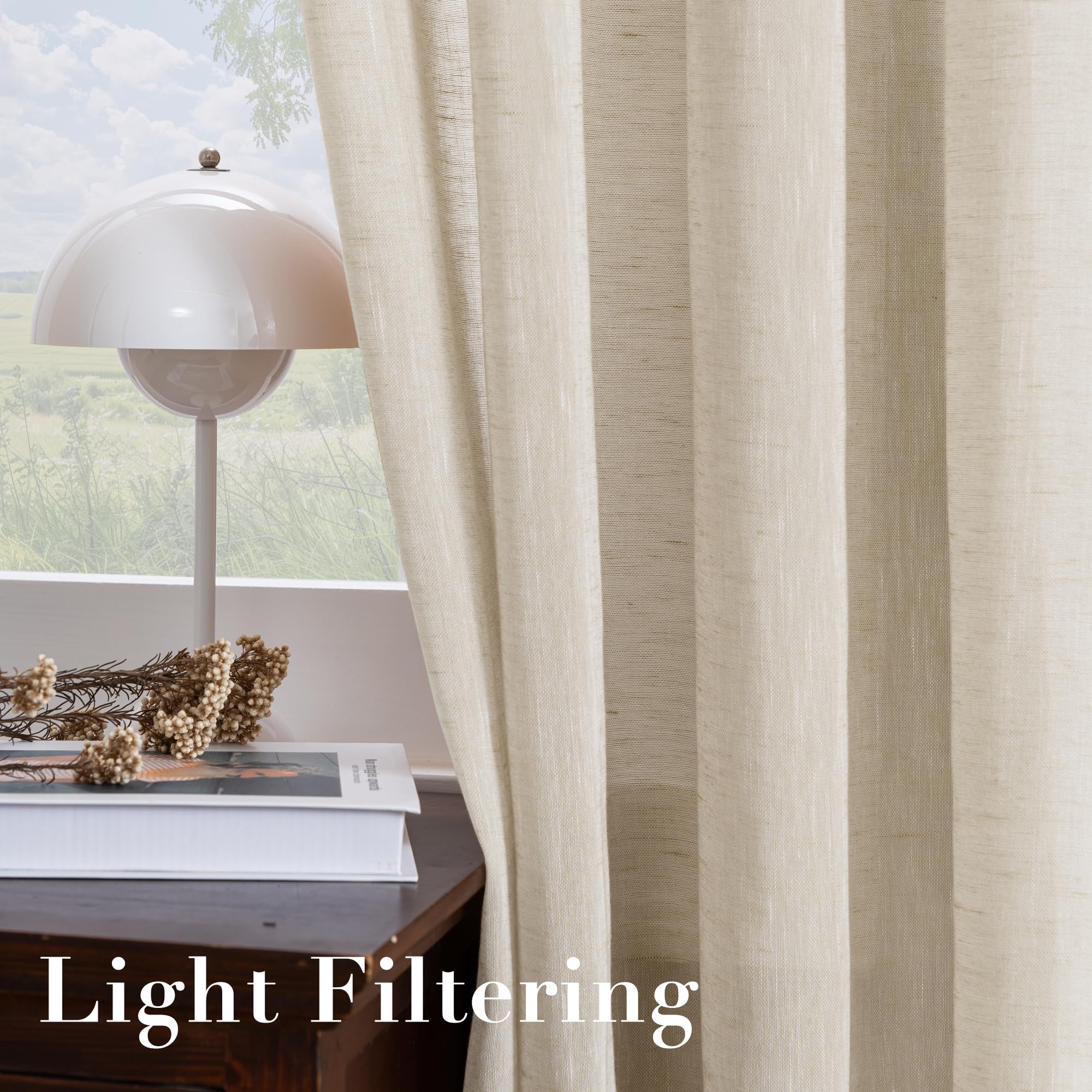 H.VERSAILTEX linen curtains diffuse light while maintaining privacy.