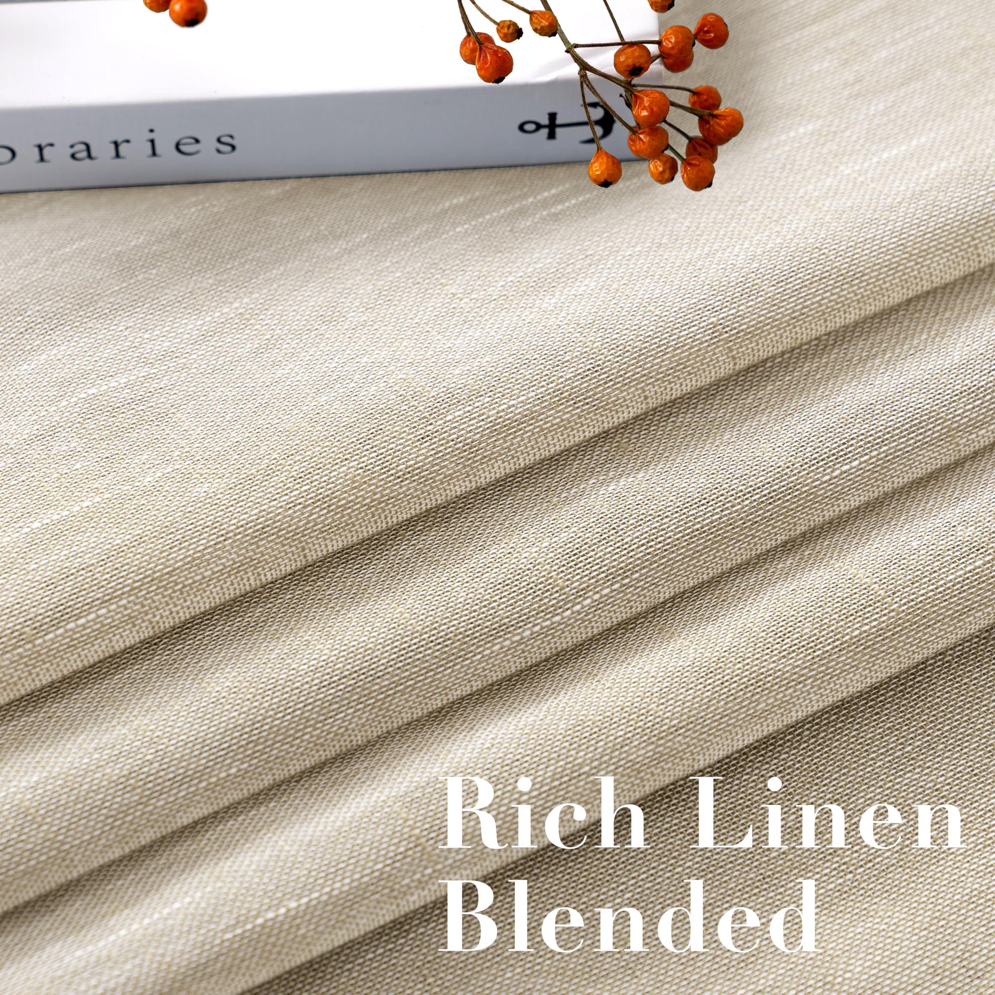 H.VERSAILTEX linen curtains with nickel grommets for smooth operation.