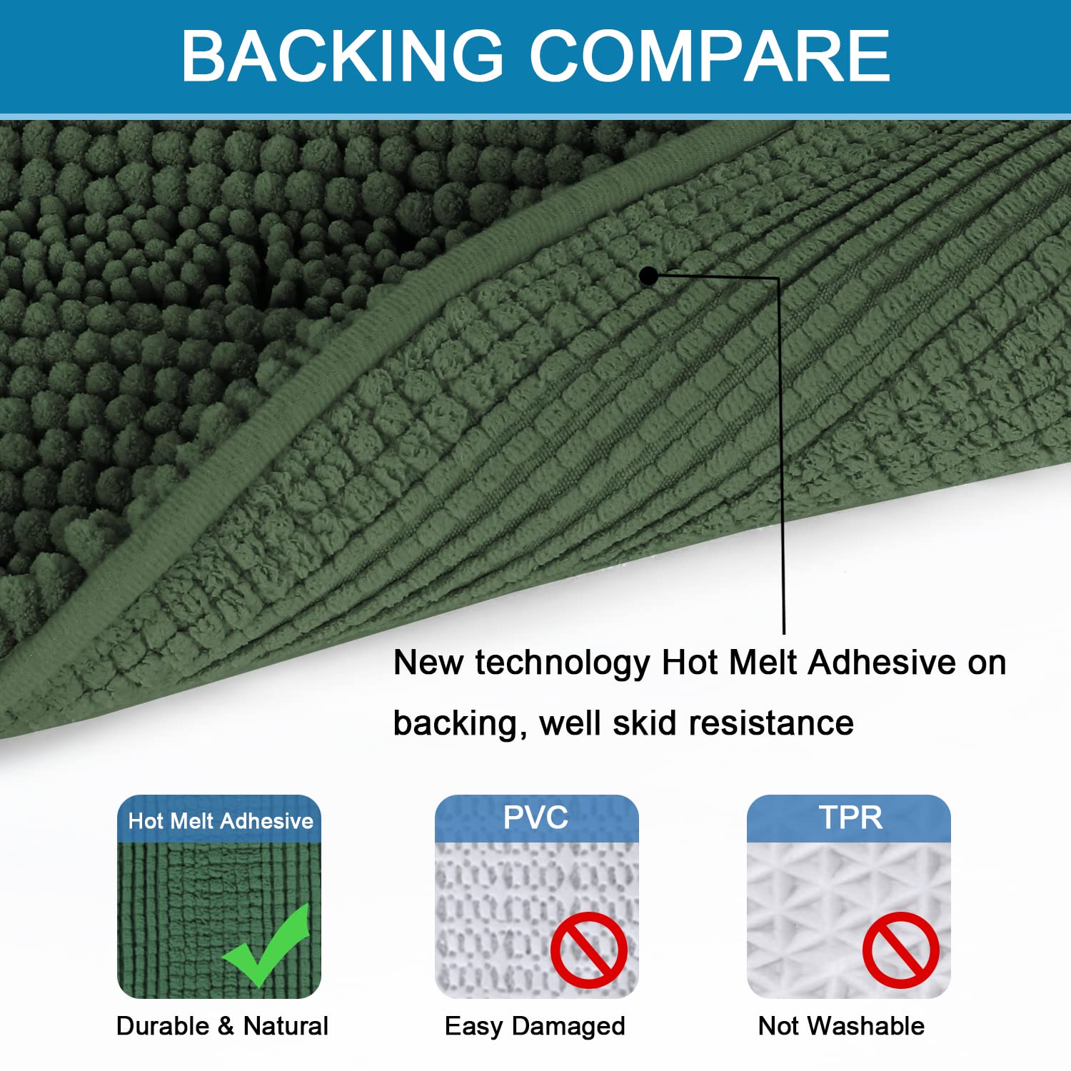 H.VERSAILTEX non-slip backing chenille bath rug secures placement for safe daily use.