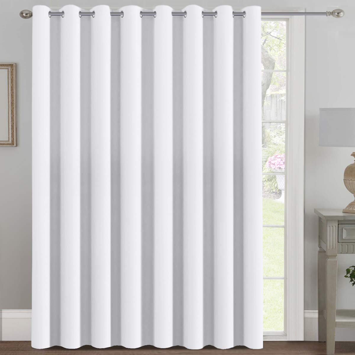 H.VERSAILTEX patio white curtain panel provides wide coverage for sliding doors and privacy