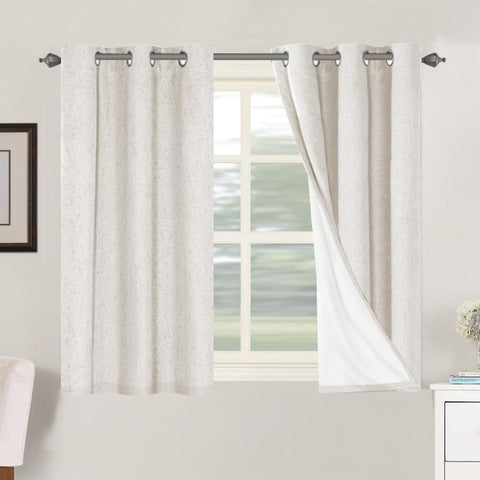 H.VERSAILTEX Primitive Linen Curtains package showing two panels, blackout option for restful mornings.