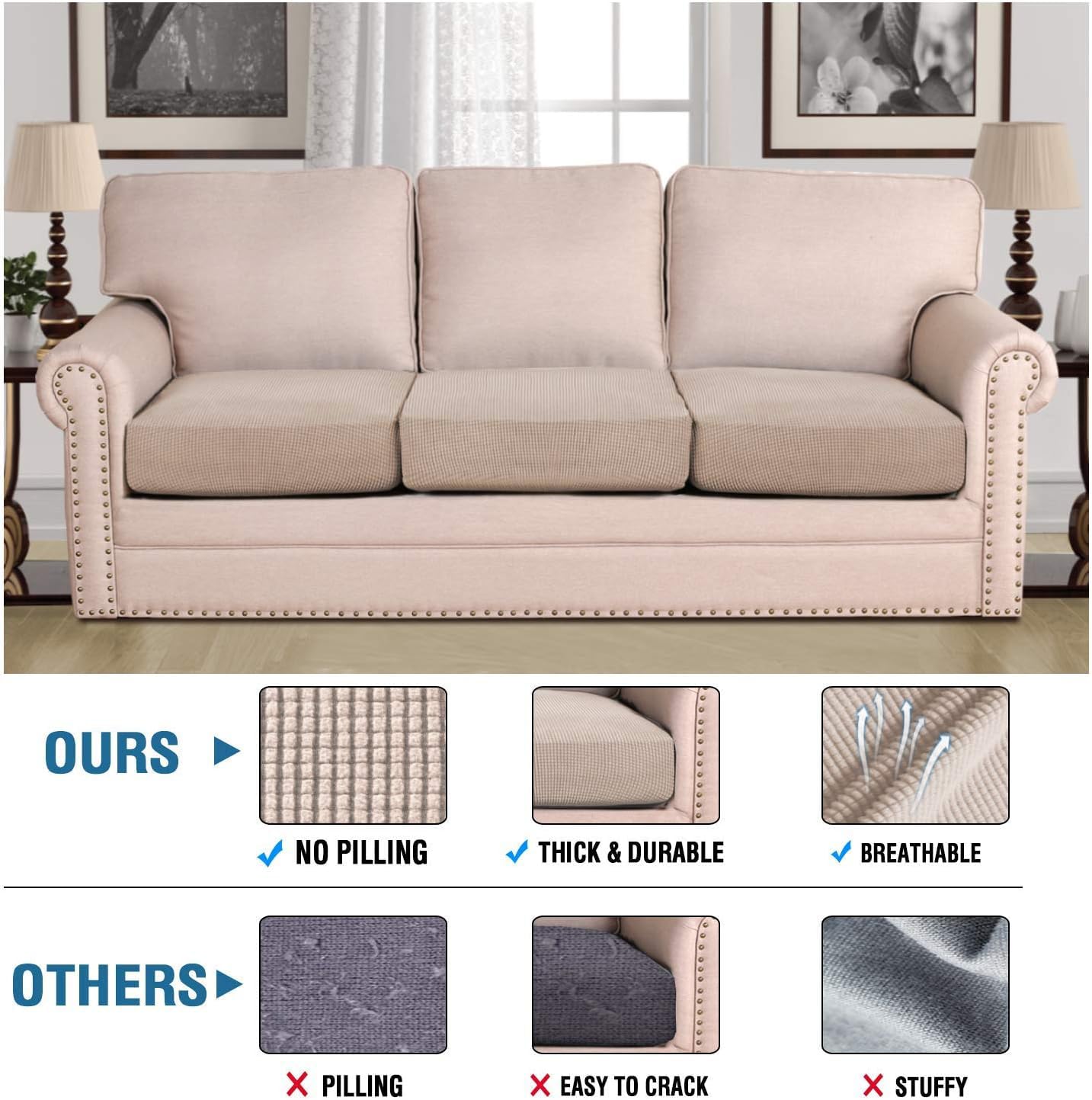 H.VERSAILTEX textured twill cushion cover in sand adds durable style