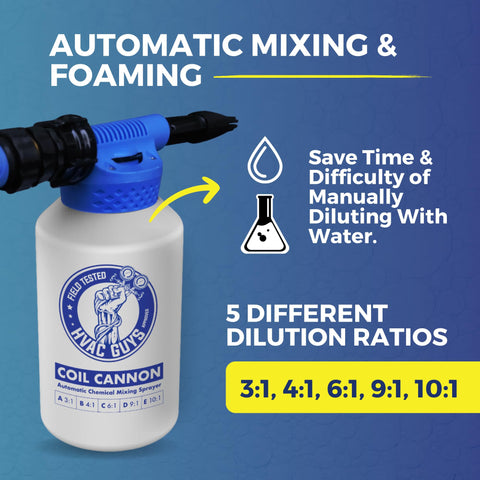 HVAC Guys Coil Cannon dilution dial enables precise mix ratios from 3 to 1 to 10 to 1