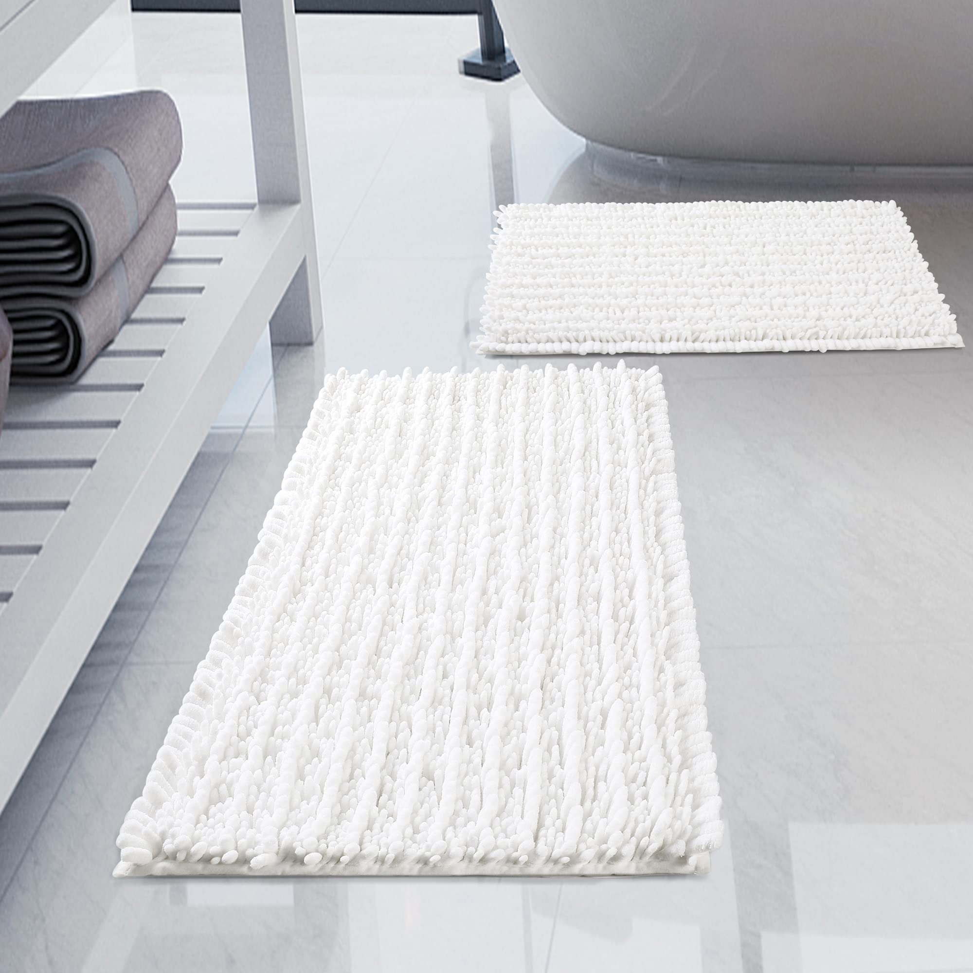 H.VERONNEX luxury chenille bath rug with non-slip bottom for secure placement