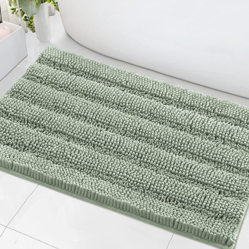 H.VERSAILTEX bath mat with non-slip chenille stripes for a dry, cozy bathroom.