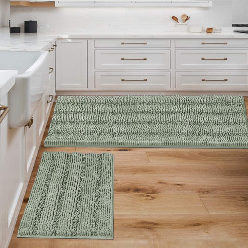 H.VERSAILTEX bath rug set in sage stripe, plush underfoot for cozy mornings