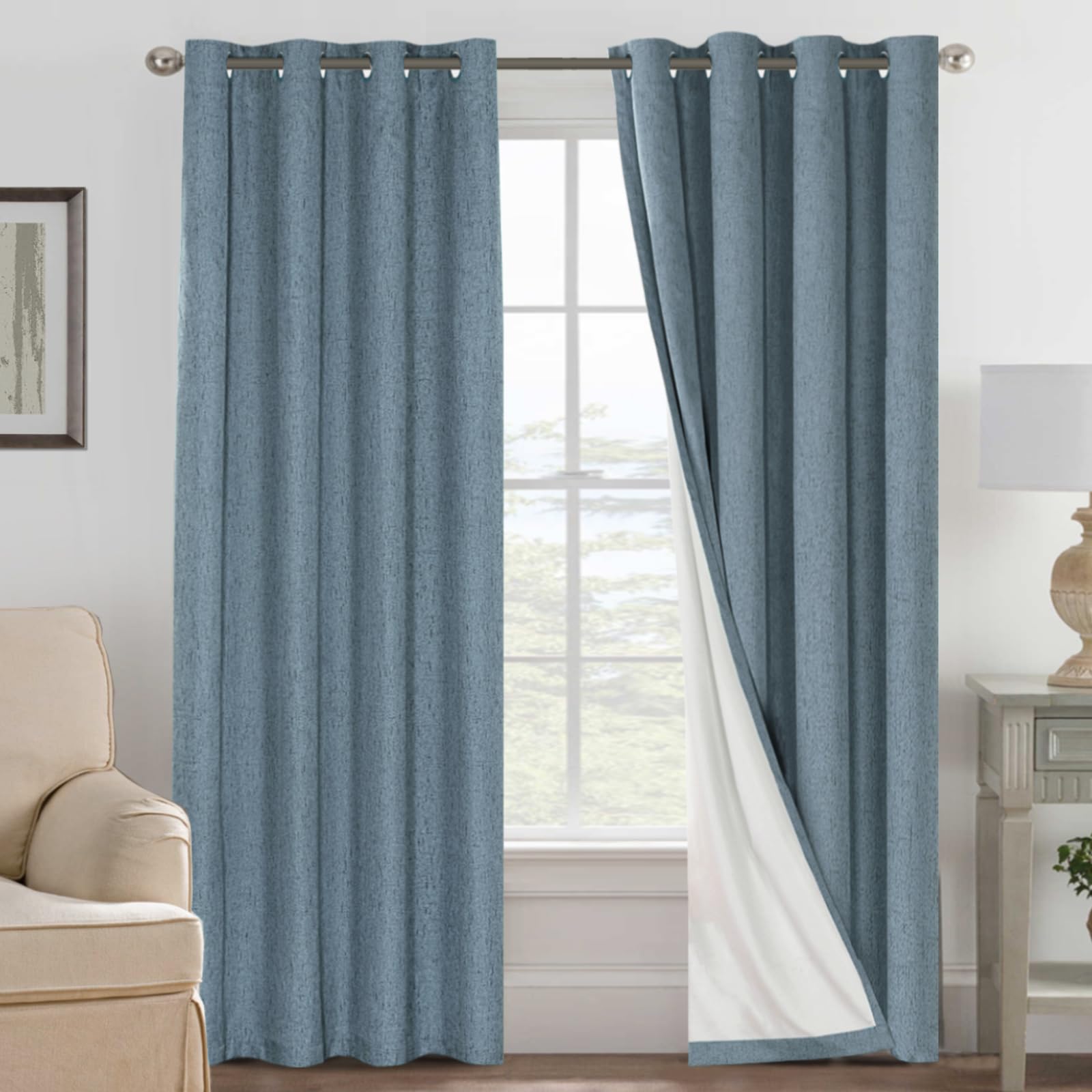 H.VERSAILTEX linen blackout curtains close-up texture shows premium fabric quality