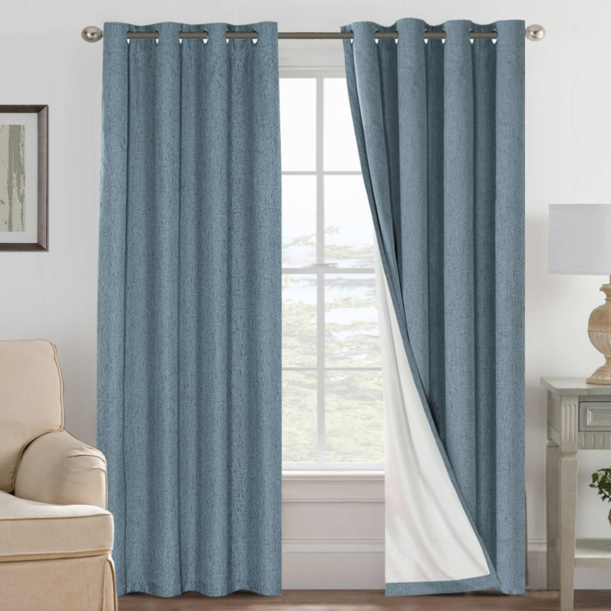 H.VERSAILTEX linen blackout curtains close-up texture shows premium fabric quality