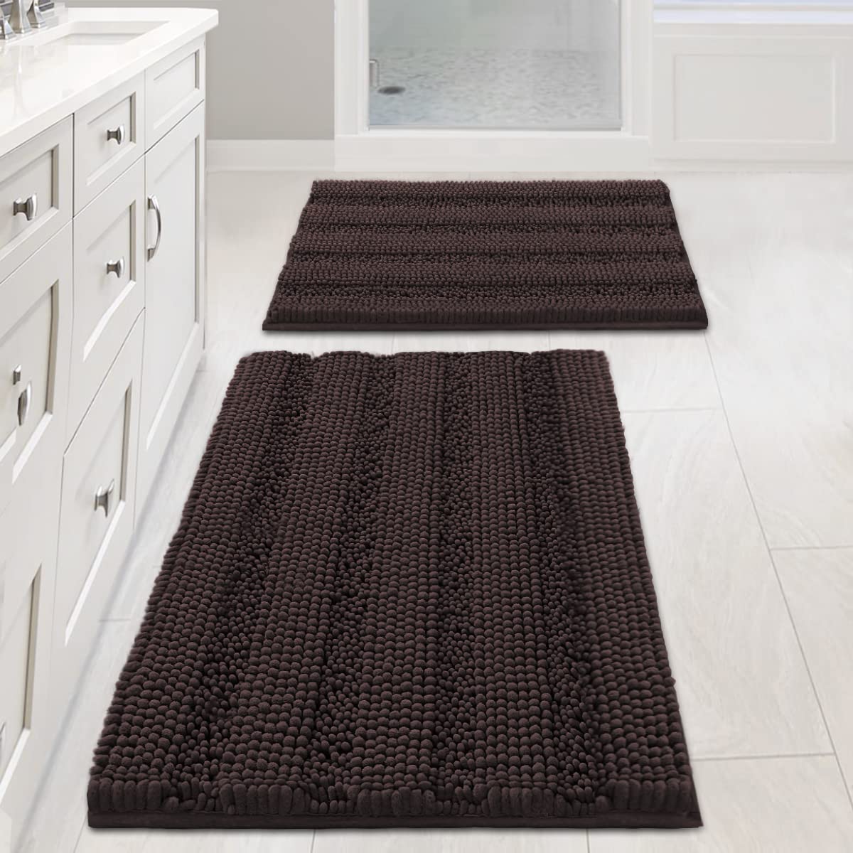 H.VERSAILTEX non-slip thick shaggy bath rug 2pc keeps feet cozy and floors dry.