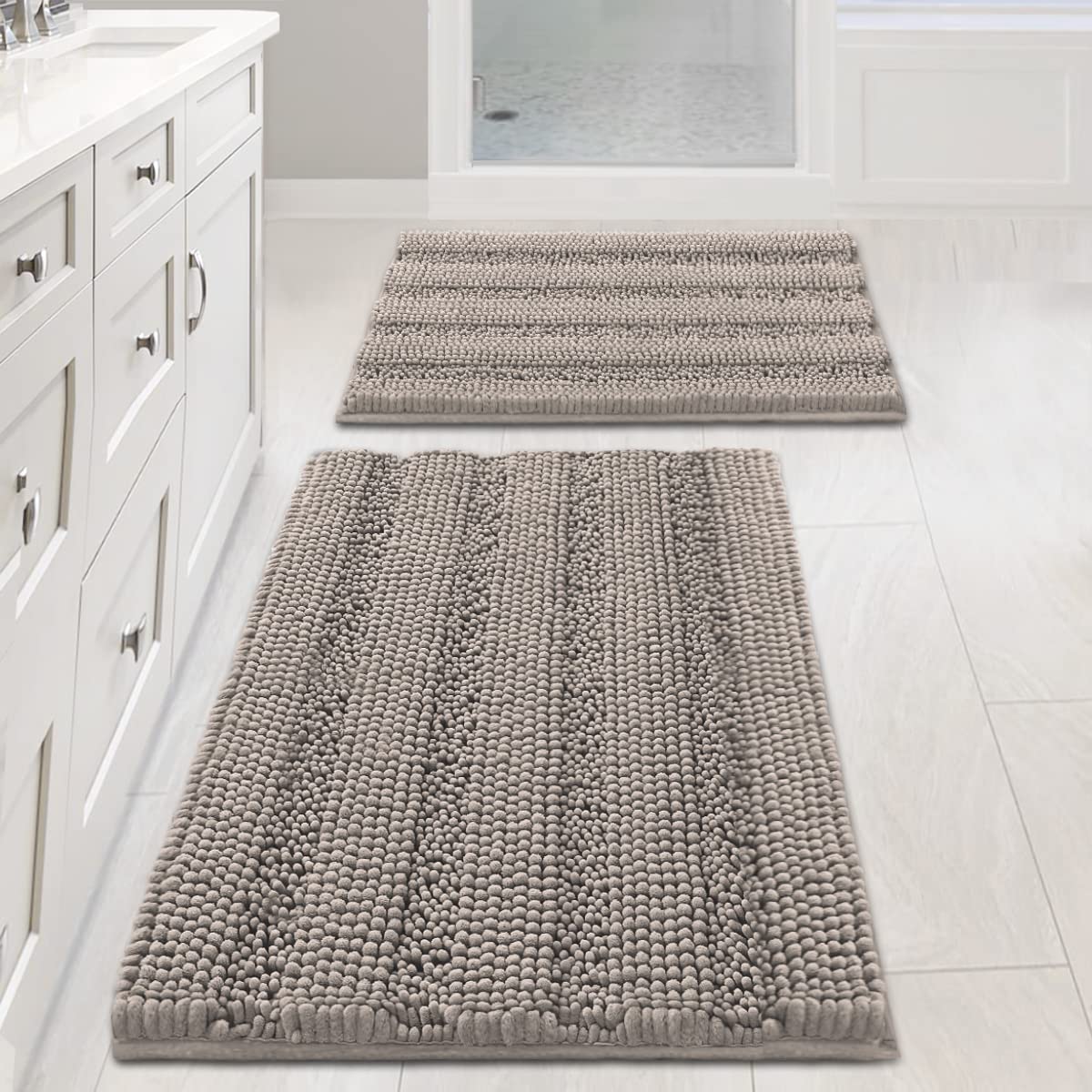 H.VERSAILTEX non-slip thick shaggy chenille bath rug front view for plush comfort