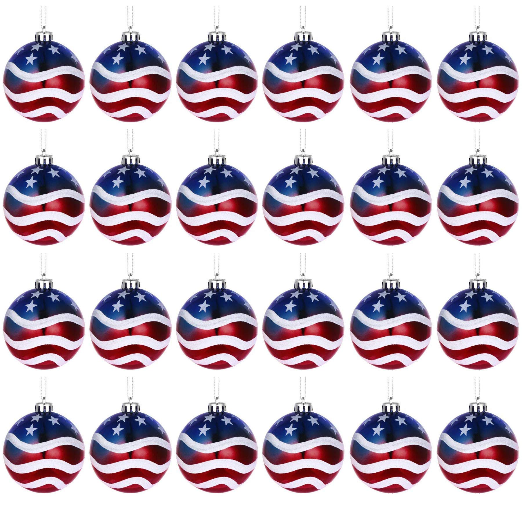 H&W American patriotic ball ornaments 24pc pack for festive holiday and event decor.