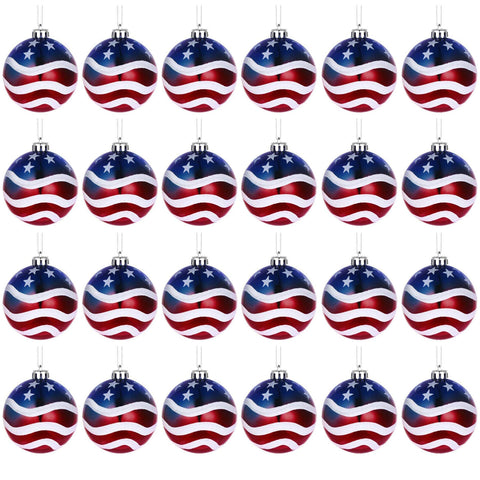 H&W American patriotic ball ornaments 24pc pack for festive holiday and event decor.