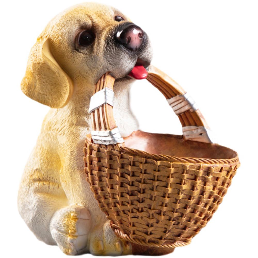 H&W resin dog basket statue serves as a sturdy key bowl on desks.
