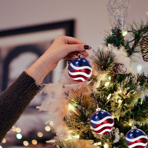 H&W patriotic Christmas balls for stores hotels and bars.