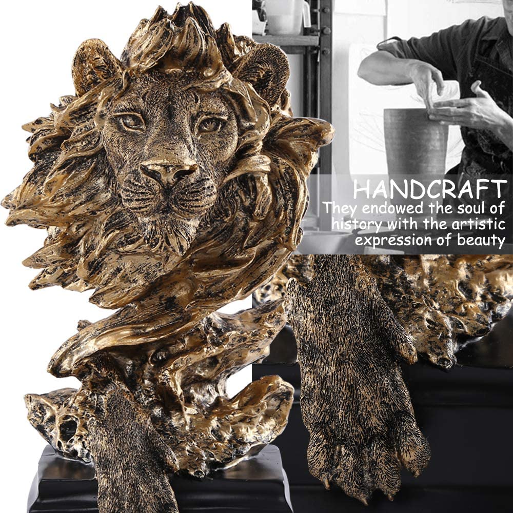 H&W Sandstone Lion on desk centerpiece for study or living room.