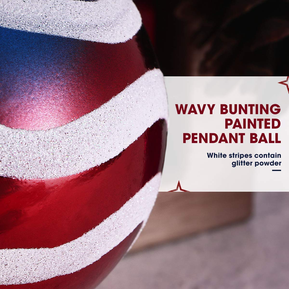 H&W American patriotic ball ornaments close-up with stars and stripes.