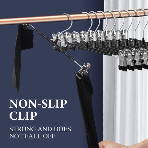 HWAJAN adjustable-clip skirt hangers with two clips fit multiple sizes for pants, skirts, and more.