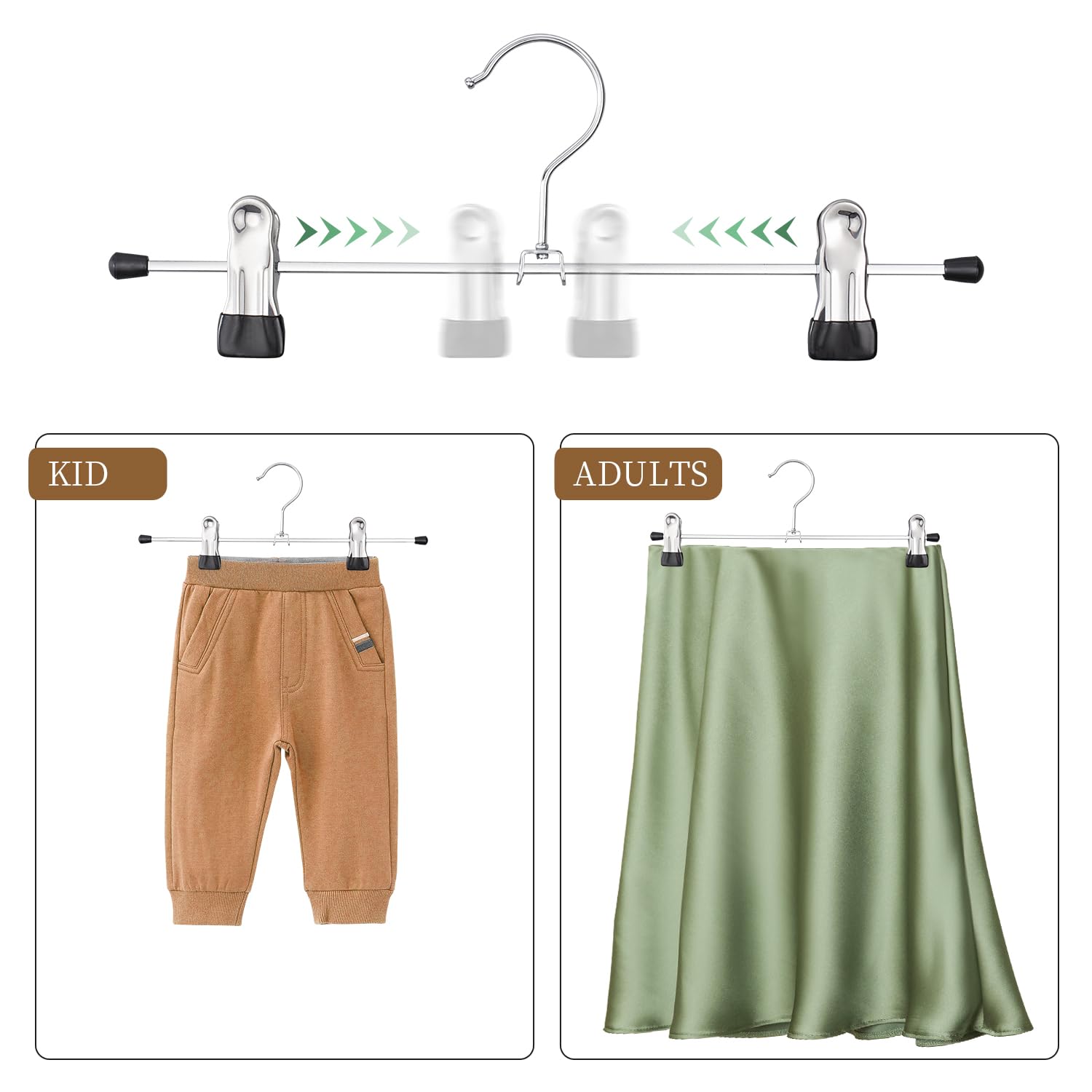 HWAJAN adjustable clips demonstrating versatile garment holding