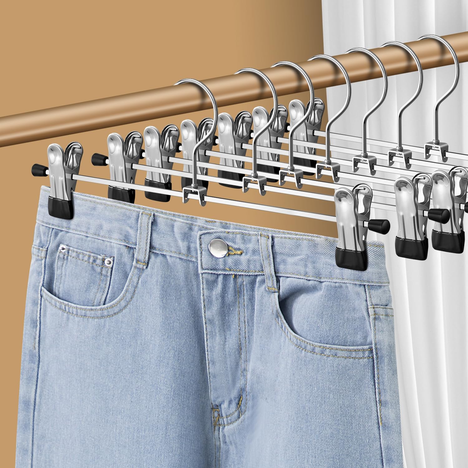 HWAJAN pants hangers with clips arranged in closet for organized spaces