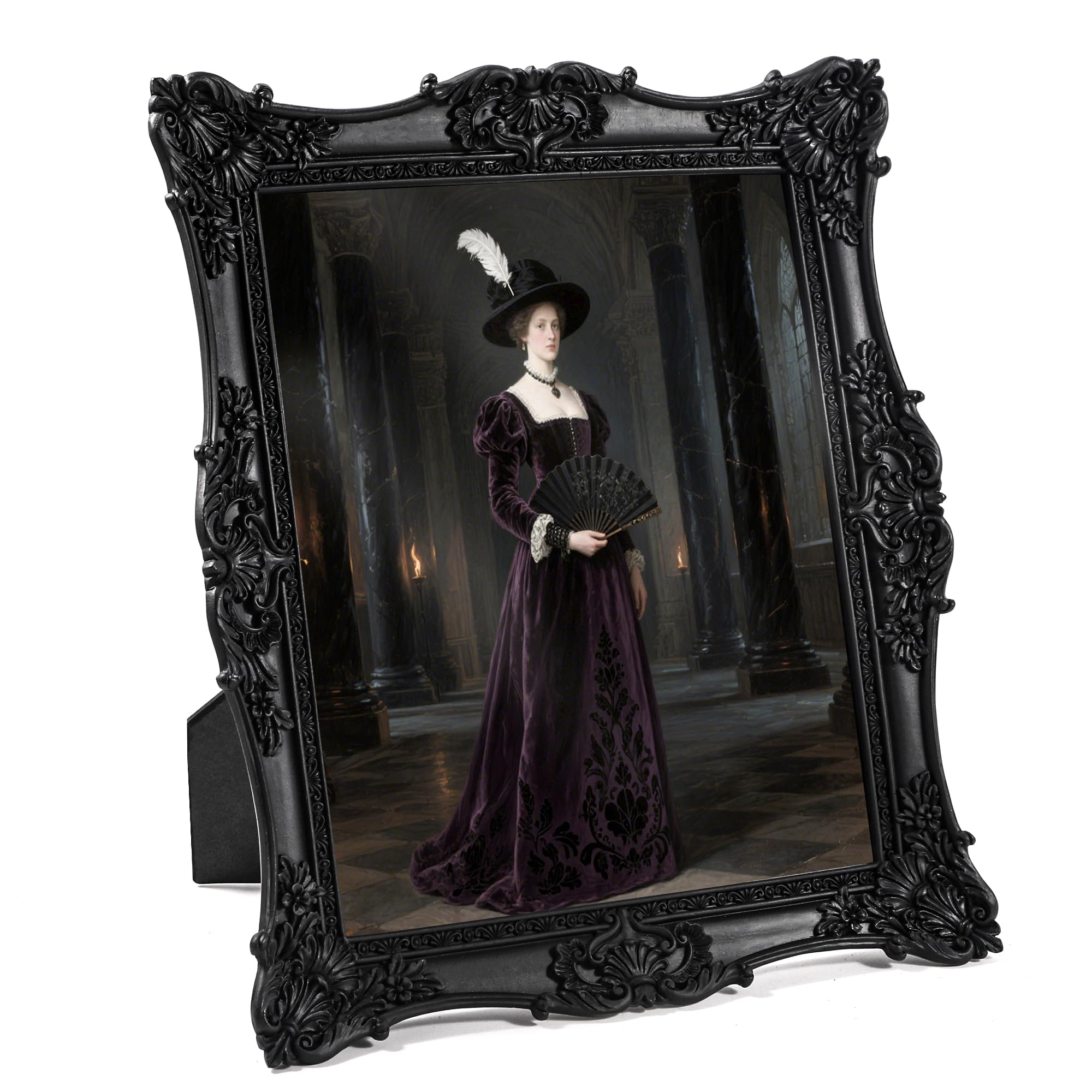 Hwamiora 8x10 vintage black ornate frame front view shows intricate resin detailing.