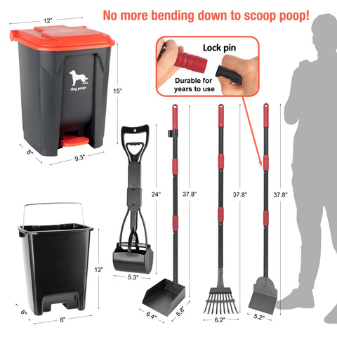 HWPZE dog pooper trash can with 37-inch ergonomic handle for one-handed use