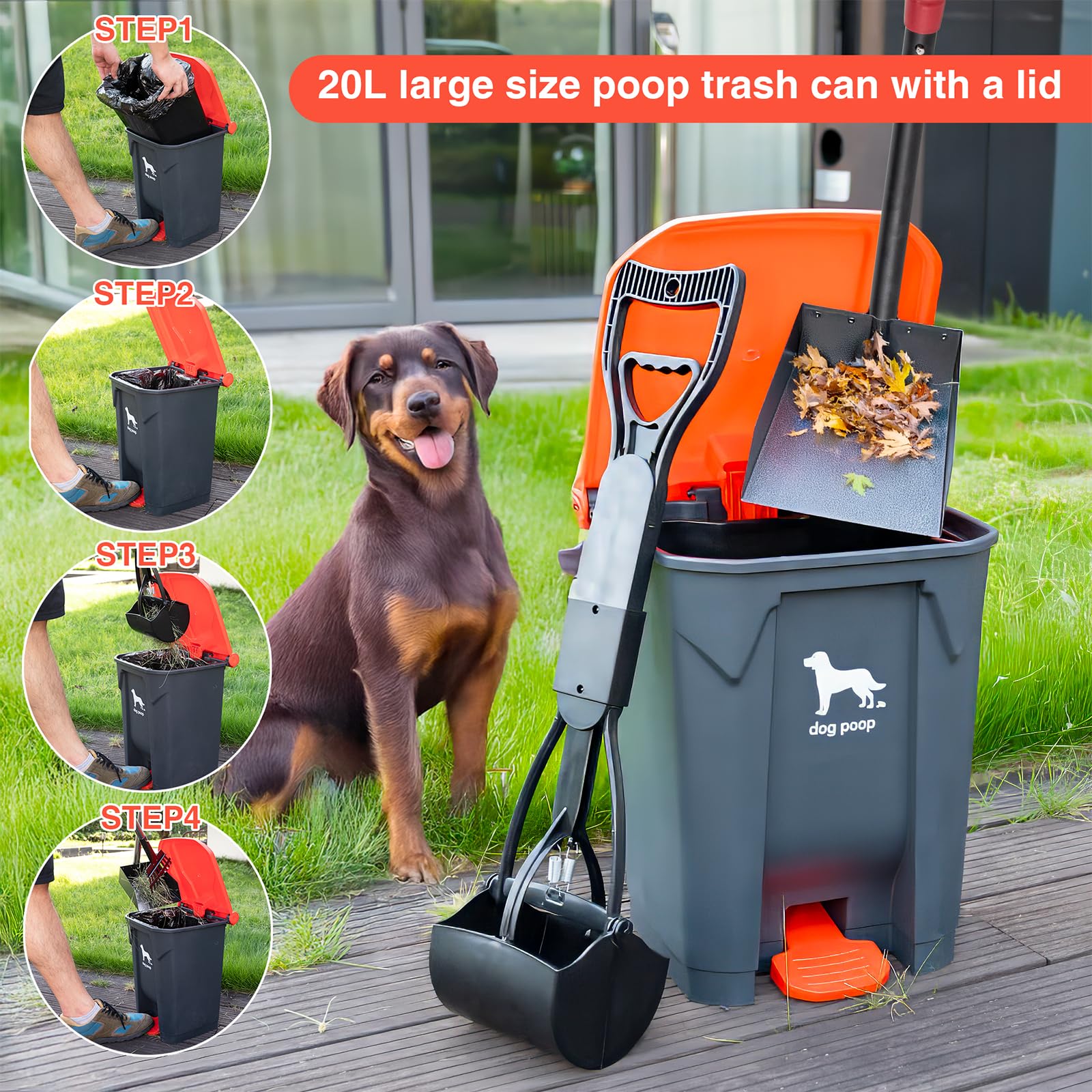 HWPZE dog waste trash can with removable inner bucket for simple disposal
