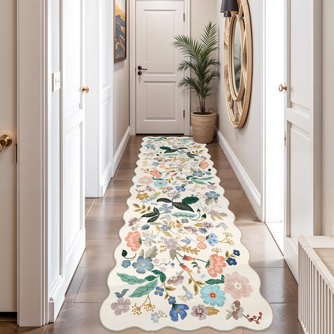 HY HAO YUN LAI 2x10 cream floral scalloped runner close-up shows soft texture.
