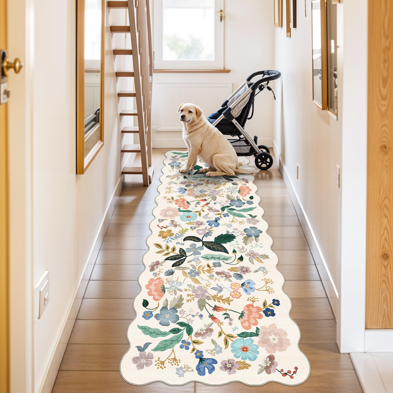 HY HAO YUN LAI hallway runner in cream adds warm entryway charm.