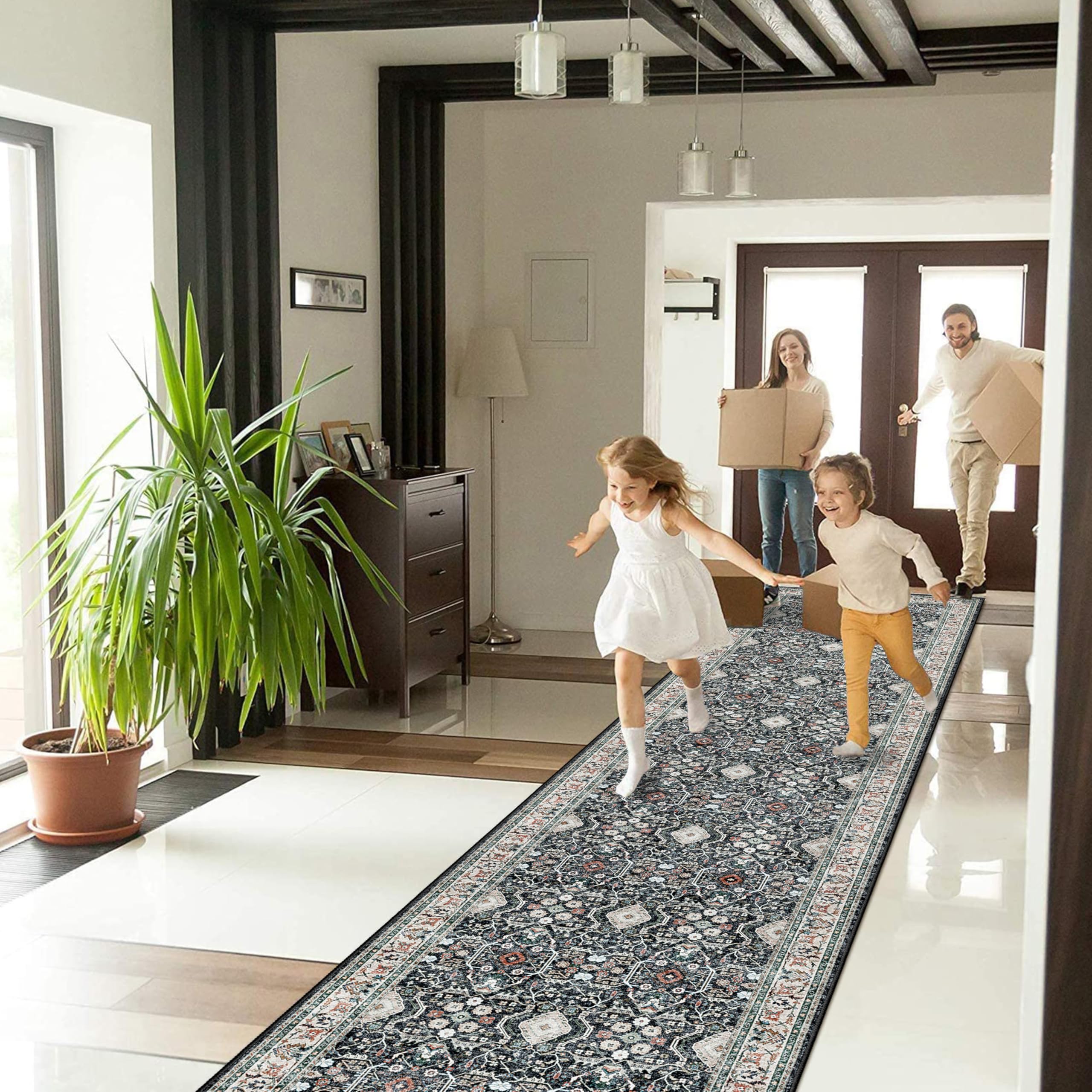 HY HAO YUN LAI 2x12 runner front view highlights ultra-soft texture and vintage style