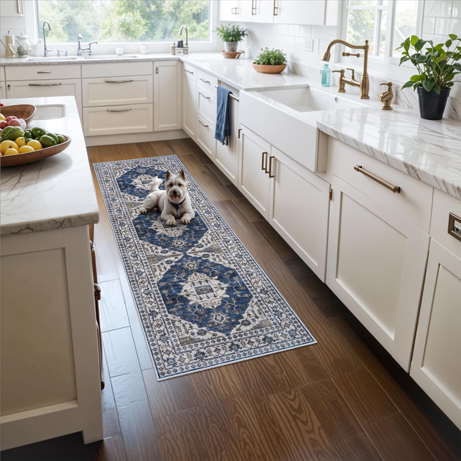 HY HAO YUN LAI 2x5 blue hallway runner with close-up weave for stylish entryways.
