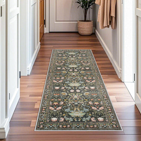 HY HAO YUN LAI 2x6 green rug withstands entryway wear and spills.