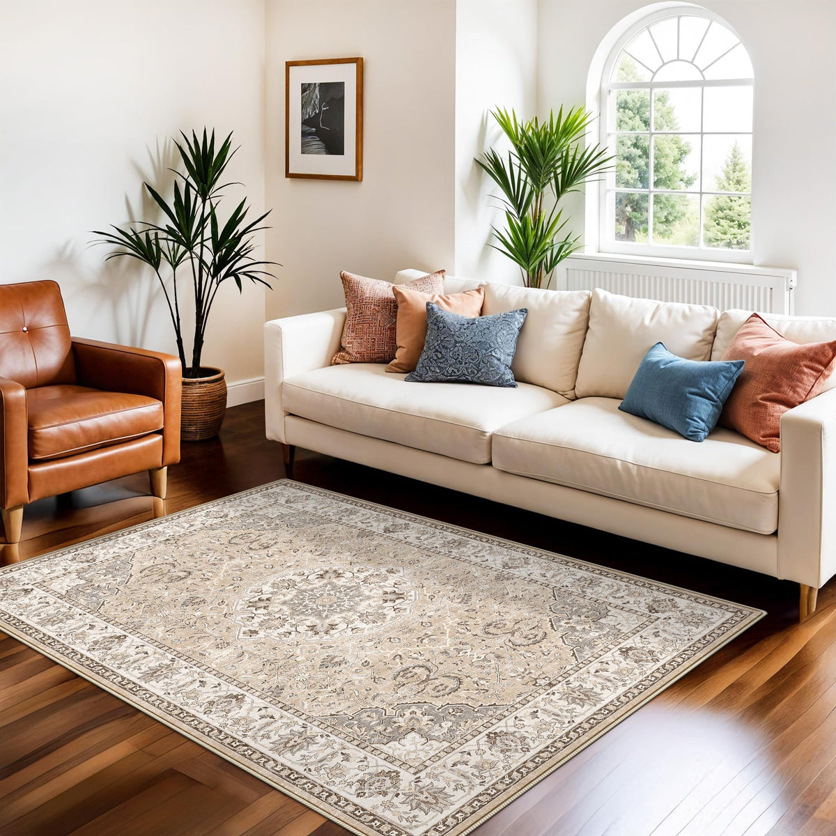 HY HAO YUN LAI 3x5 beige living room rug enhances softness and style.
